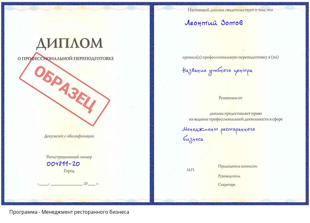 Менеджмент ресторанного бизнеса Краснотурьинск