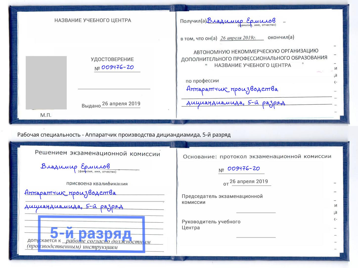 корочка 5-й разряд Аппаратчик производства дициандиамида Краснотурьинск