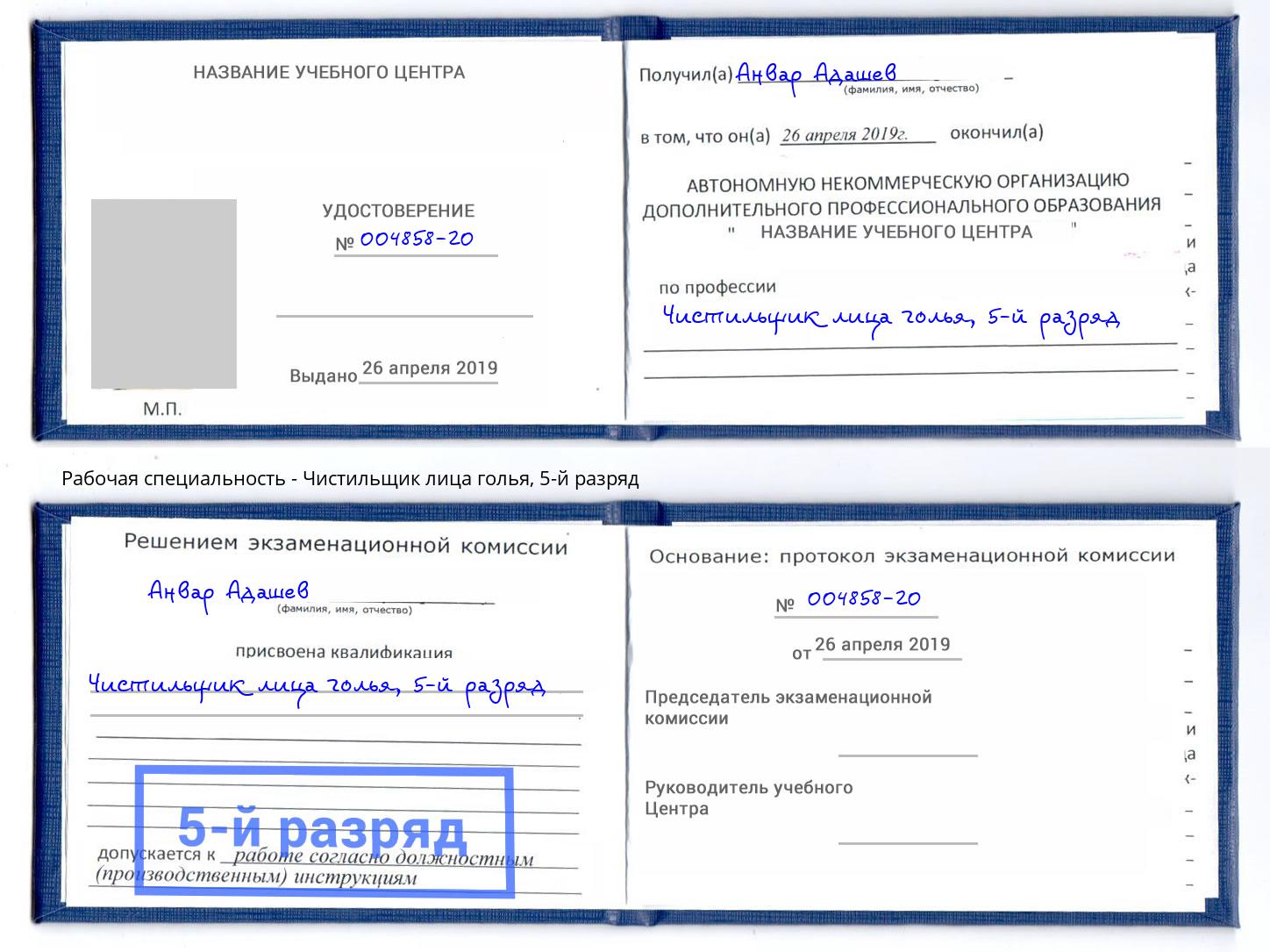 корочка 5-й разряд Чистильщик лица голья Краснотурьинск