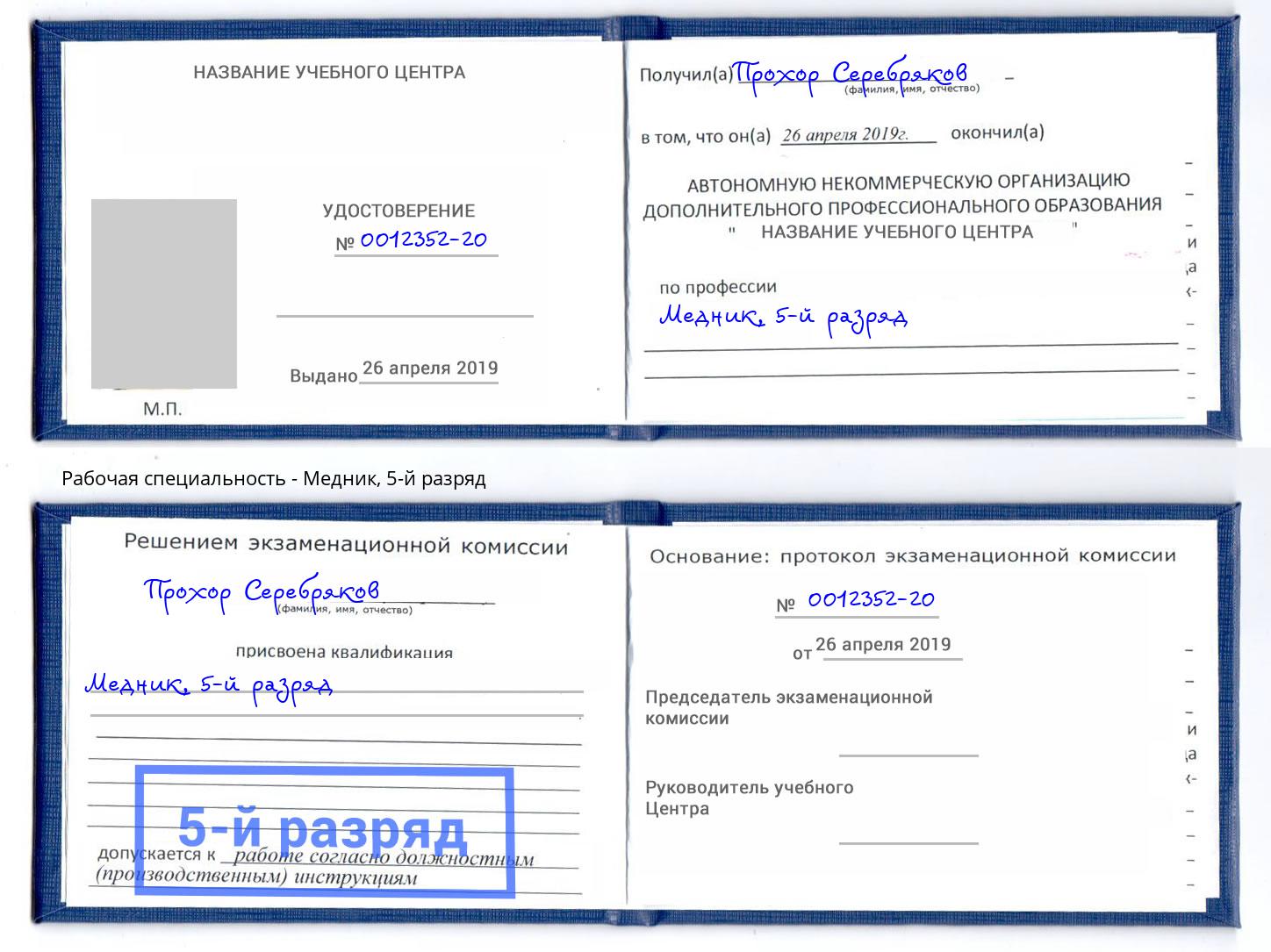 корочка 5-й разряд Медник Краснотурьинск