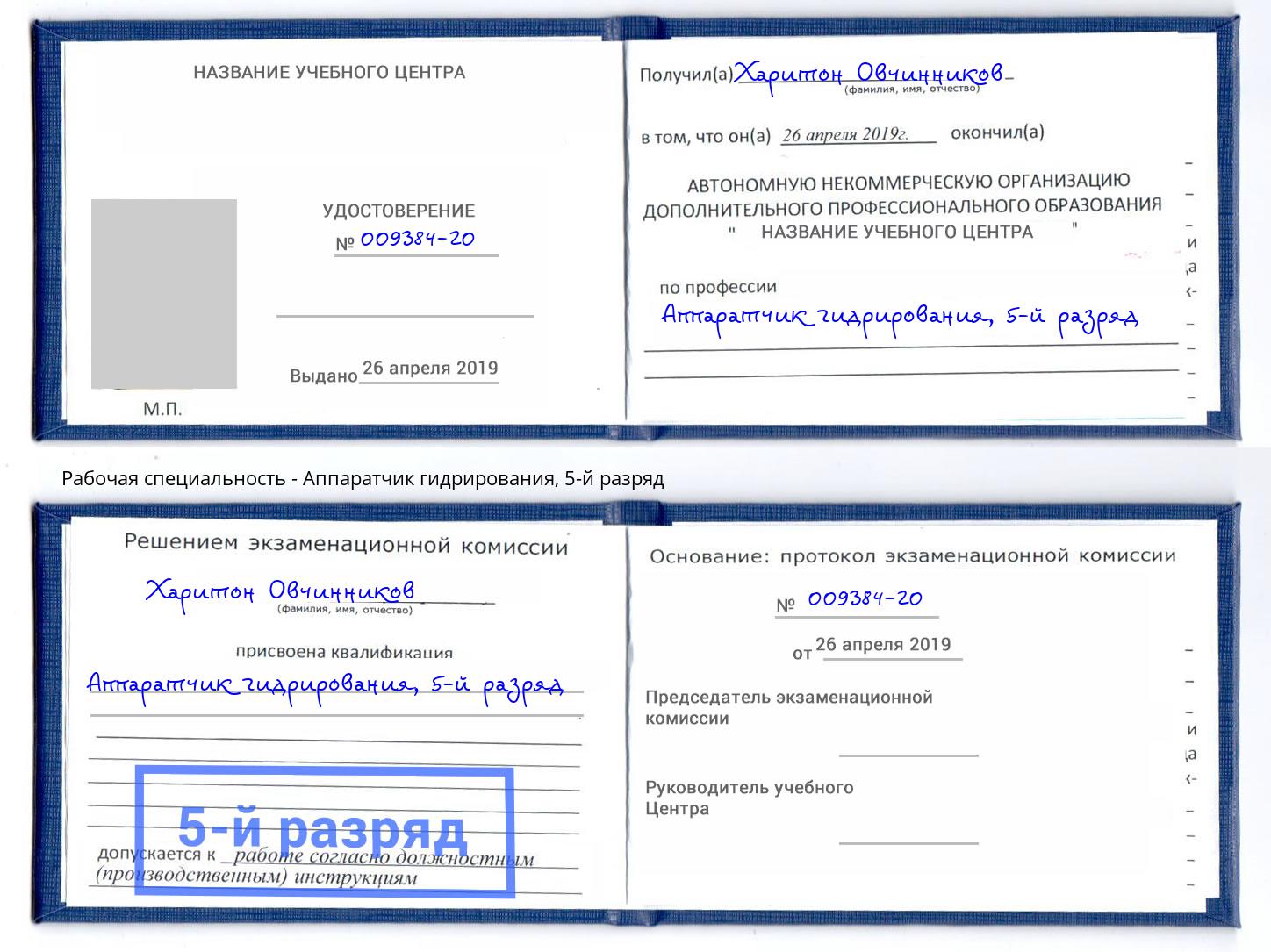 корочка 5-й разряд Аппаратчик гидрирования Краснотурьинск