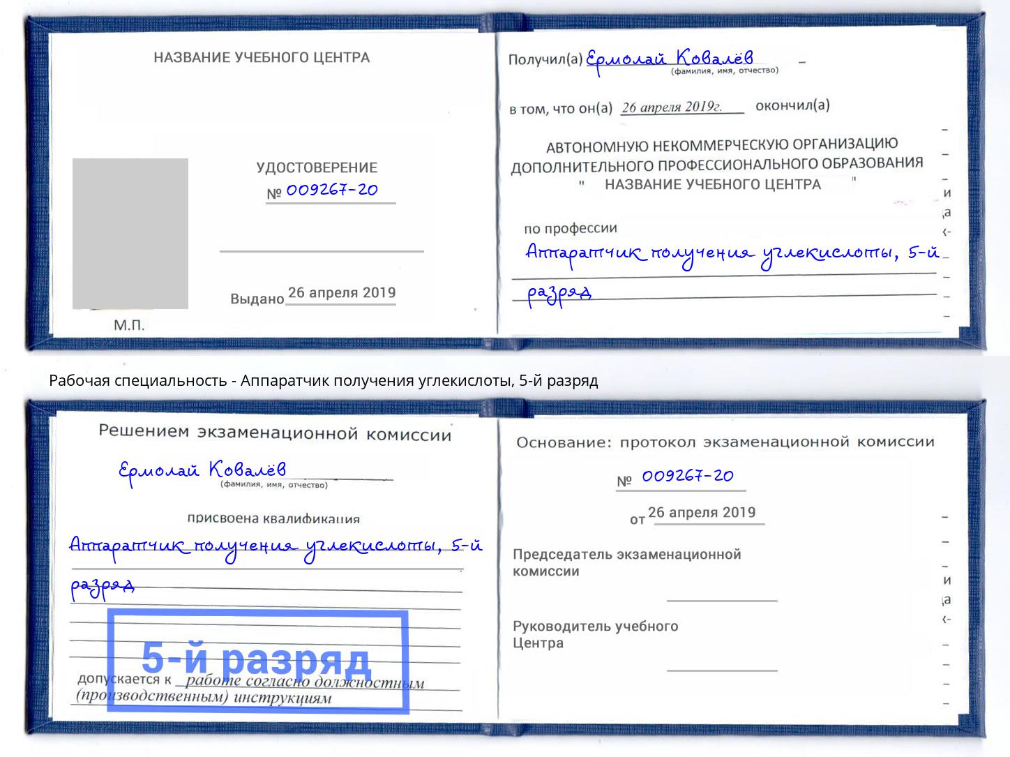 корочка 5-й разряд Аппаратчик получения углекислоты Краснотурьинск